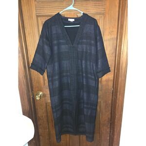 Intropia LSlv‎  Black Navy Textured Knit Midi dress Size 40 Spain